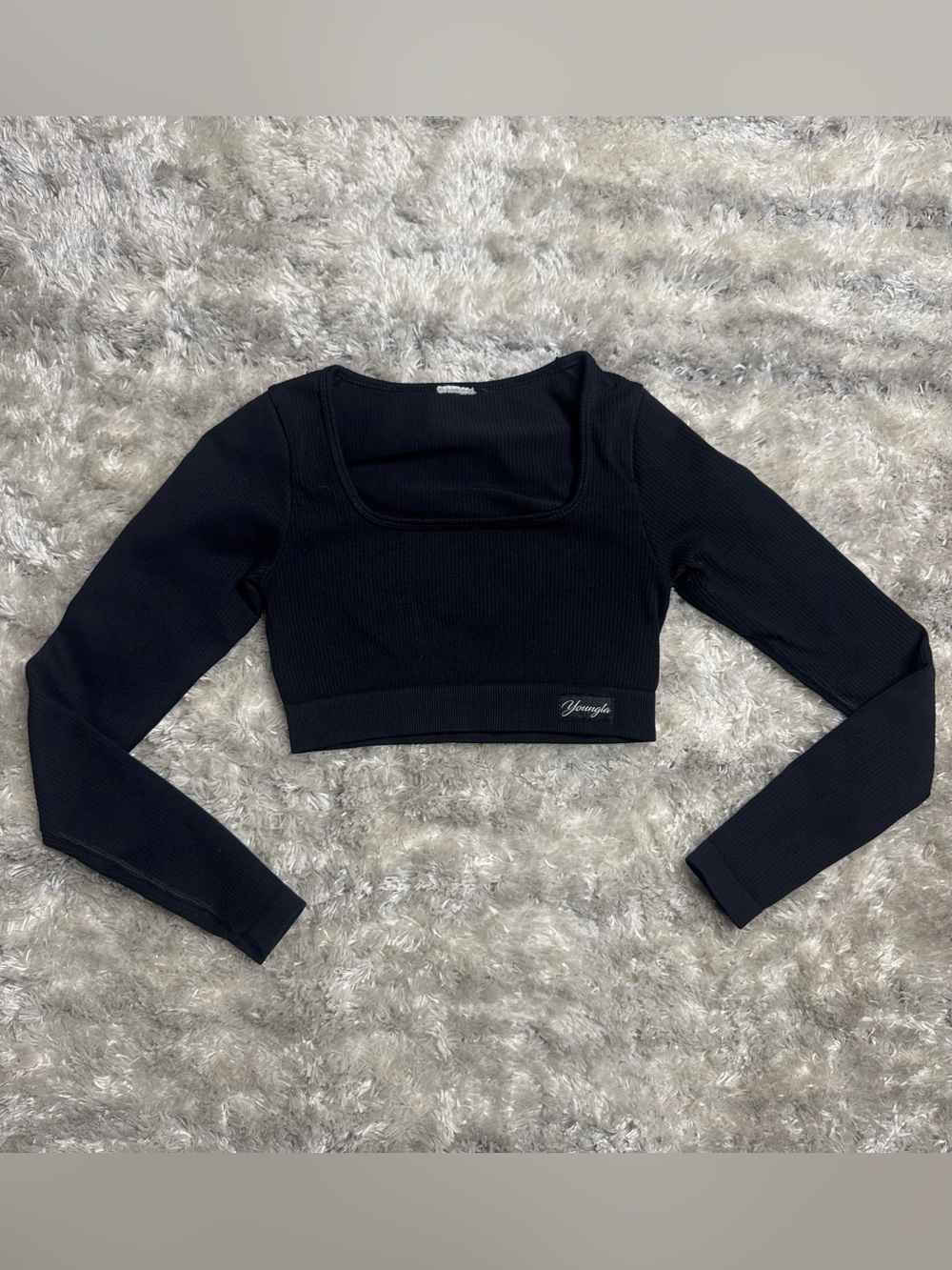 Black Long-Sleeve Square Neck Crop Top